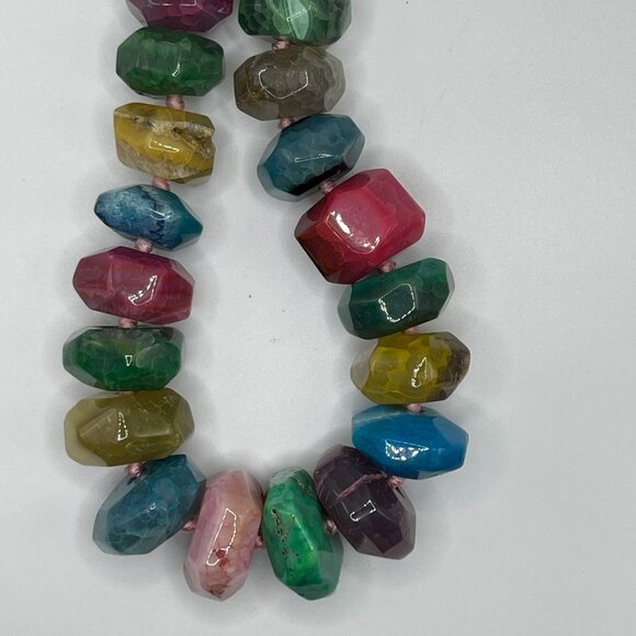 silver sterling .925 Beaded Necklace Multi-Color gemstones Agate toggle Clasp - Picture 6 of 8